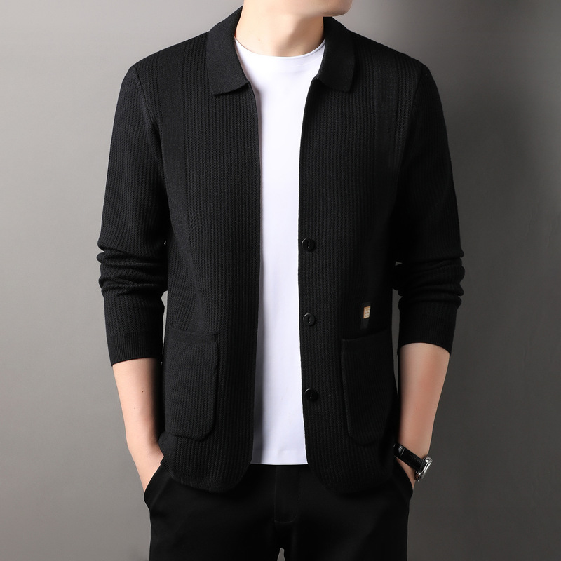 Spring and Autumn Casual Knitted Cardigan Men's Lapel Casual Sweater Jacket Korean Style Men's Slim Fit Sweater Jacket Spring and Autumn Casual Knitted Cardigan Men's Lapel Casual Sweater Jacket Korean Style Men's Slim Fit Sweater Jacket