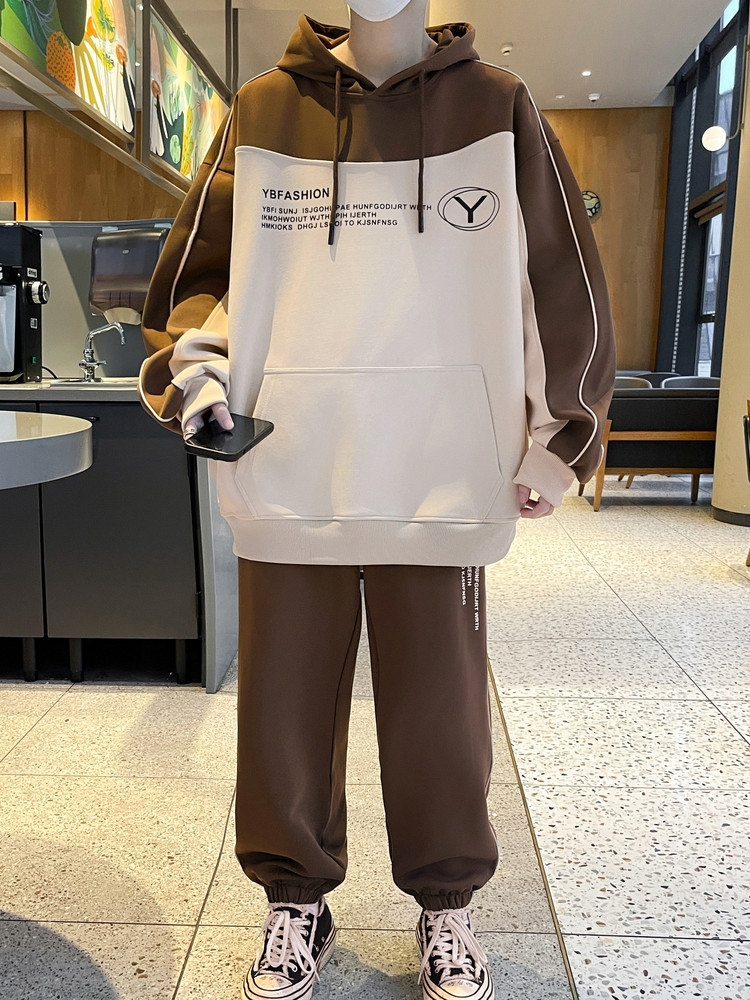 Juego de primavera y otoño para hombres, chaqueta de moda juvenil, pantalones de abrigo, deportivo relajado, casual, atractivo, conjunto de dos piezas.