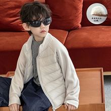 男童羽绒服儿童深秋韩版2025新款童装拼接外套轻薄白鸭绒打底开衫
