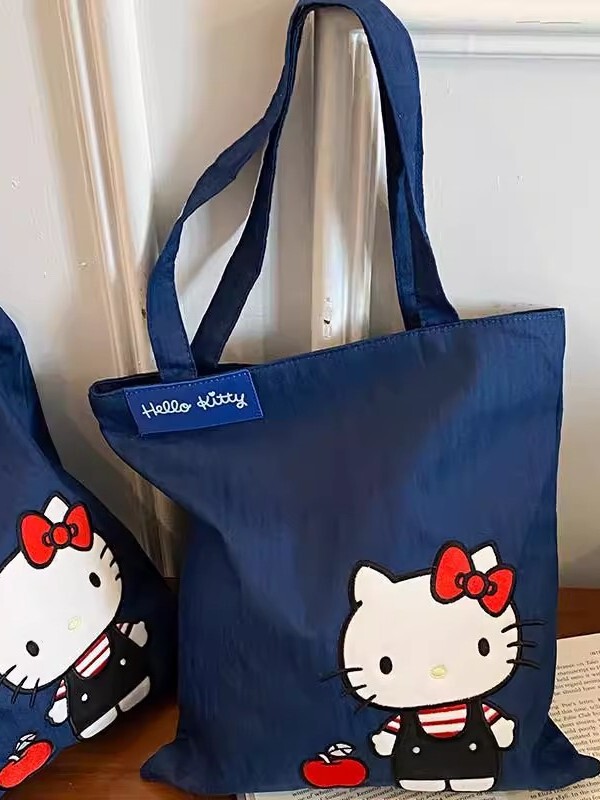 kitty猫蓝色牛仔帆布包女2025新款可爱卡通大容量手提包包潮|undefined