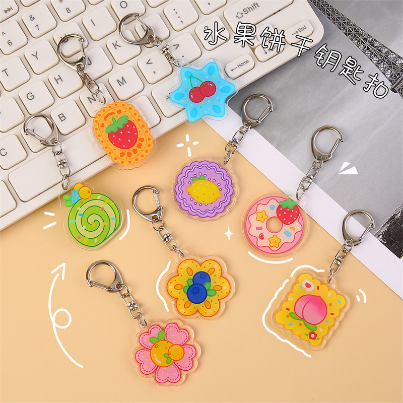 Fruit cartoon cute flower color acrylic keychain creative pendant wholesale student bag hanging accessories