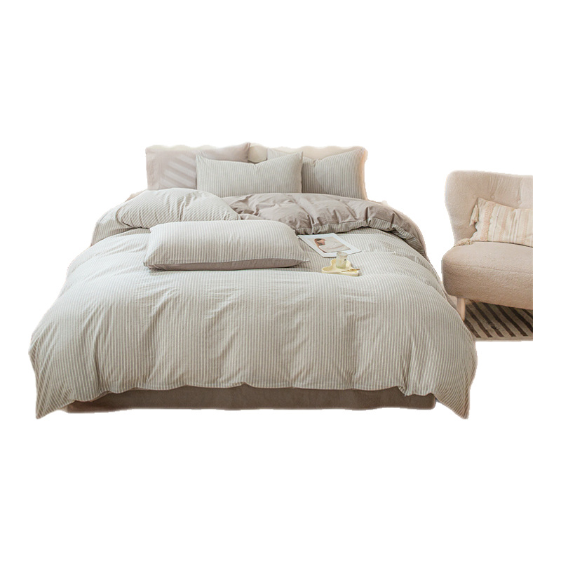 Nuevo traje de cama de algodón lavado de algodón de cuatro piezas de algodón 2025 nuevo traje de dormitorio de funda de edredón de sábana simple de tres piezas