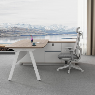 Beveled Edge Painted Adjustable Executive Desk Office Desk and Chair Set, Simple Modern Supervisor Desk, Single Desk for Manager