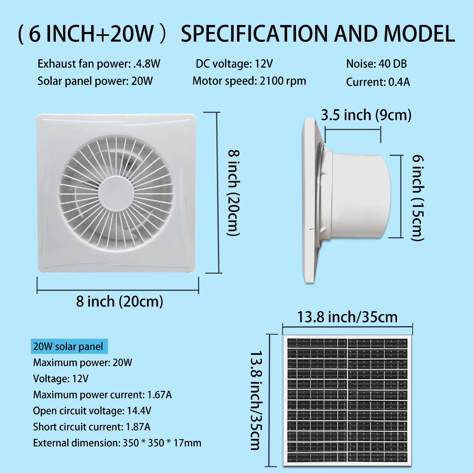 12V 라운드 XB-6 인치-20W 태양 전지 패널
