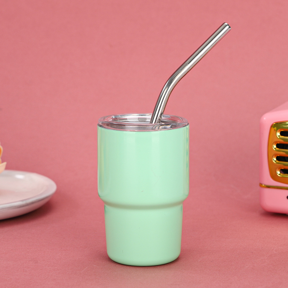 Transfronterizo Amazon 3oz mini copa de vino 304 acero inoxidable con taza de vacío de paja taza de café de color portátil