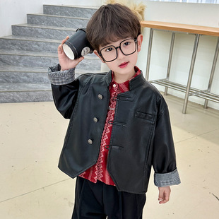 Children's Clothing Jacket New Chinese Style Suit Leather Jacket Kidsren's Jacket 2025 Spring & Fall New Style Boy Baby Handsome National Trend