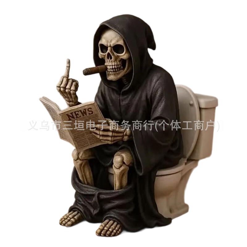 跨境新款Toilet Grim Reaper Figurine厕所死神雕像家居浴室摆件|undefined