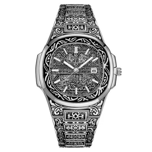 Cross-border foreign trade trendy square men's steel band watch retro embossed calendar quartz watch