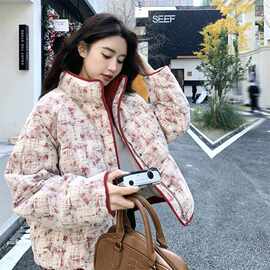 小香风红色晕染短款羽绒服外套女冬季2025新款白鸭绒保暖面包服