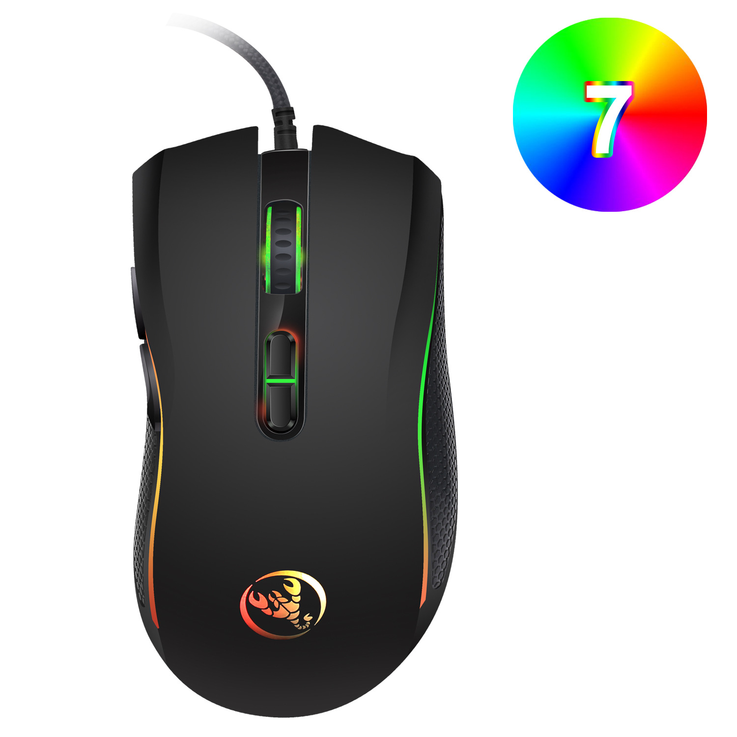 Souris filaire 2024 blanche 3200 dpi, toucher mat 7D, poignée colorée, confortable, lumière éteinte_voghion.com