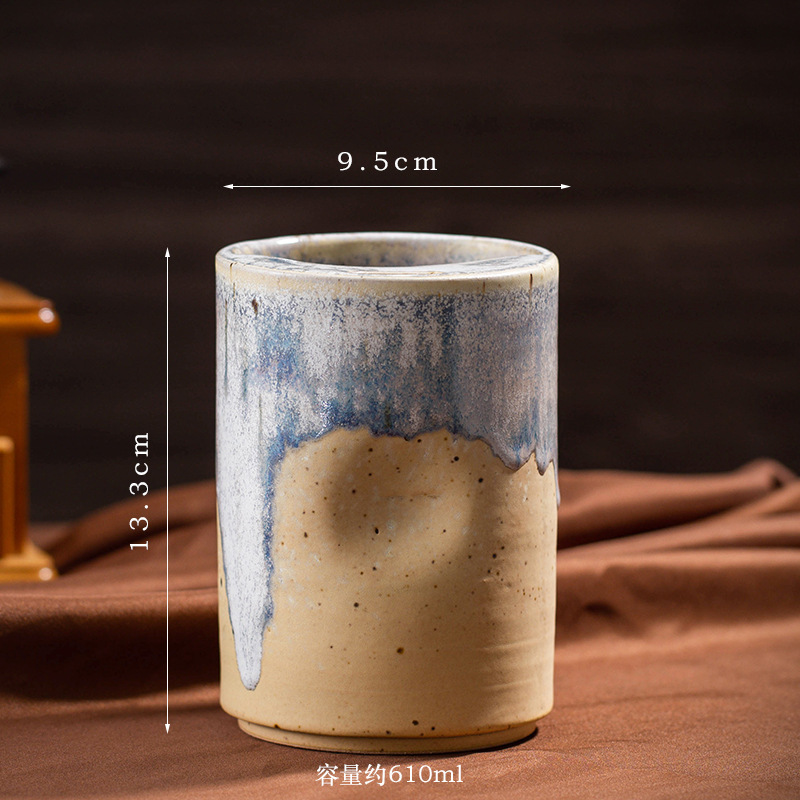窑变复古咖啡杯水杯创意陶瓷直筒杯大容量吸管杯跨境粗陶马克杯子|undefined