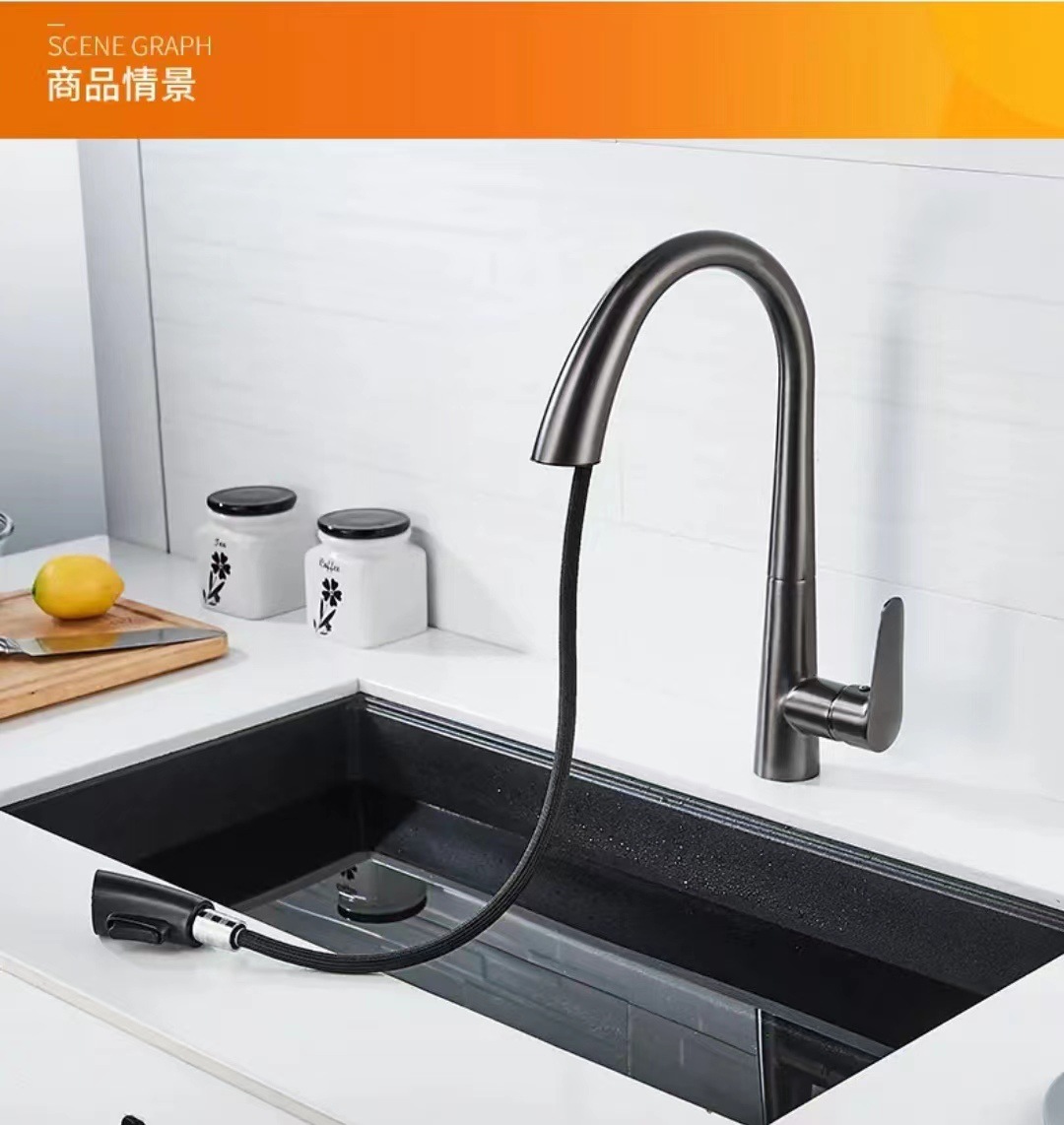 Household kitchen pull-out hot and cold water faucet, sink, sink, retractable splash-proof faucet, white undefined