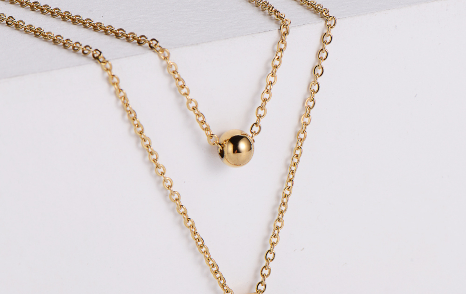 Titanium Steel Round Bead Earrings Double Chain Hollow Butterfly Pendant Necklace Sets wholesale Nih