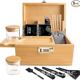 跨境竹制收纳盒翻盖卷烟器整理盒带密码锁包装盒茶叶收纳盒雪茄盒