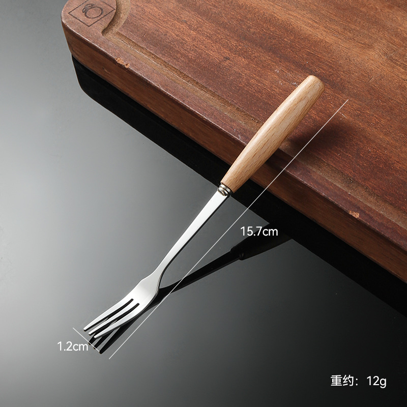 Madera de haya, alas de pollo, mango de madera, cuchillo y tenedor de acero inoxidable doméstico, cubiertos, cuchillo y tenedor de carne brillante, cuchara de carne occidental