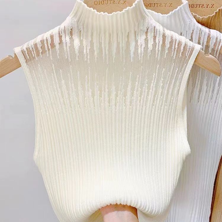 Hollow Camisole Women's Inner Layering Shirt Spring and Summer Outer Wear Half Turtleneck Sweater Sleeveless Short Top Autumn and Winter