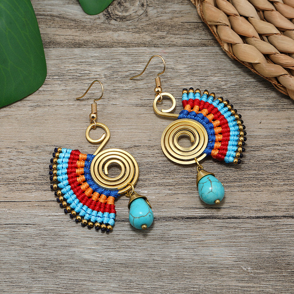 Small design ethnic woven retro elegant earrings handmade