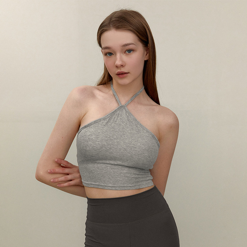 Sports Underwear Women's Spring and Summer Shockproof Low Strength Fitness Hanging Neck Bra Running Yoga Clothing Sling Vest with Chest Pad