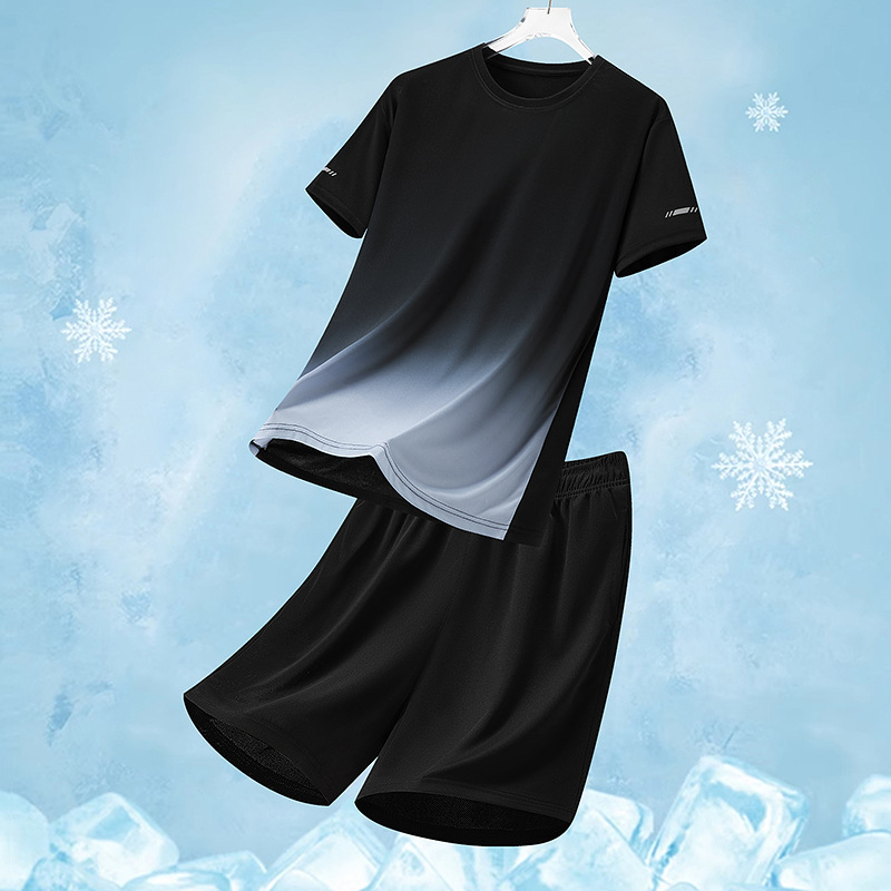 Traje deportivo de ocio para hombre de verano, pantalones cortos de camiseta de secado rápido transpirable de dos piezas sueltos de impresión para hombre