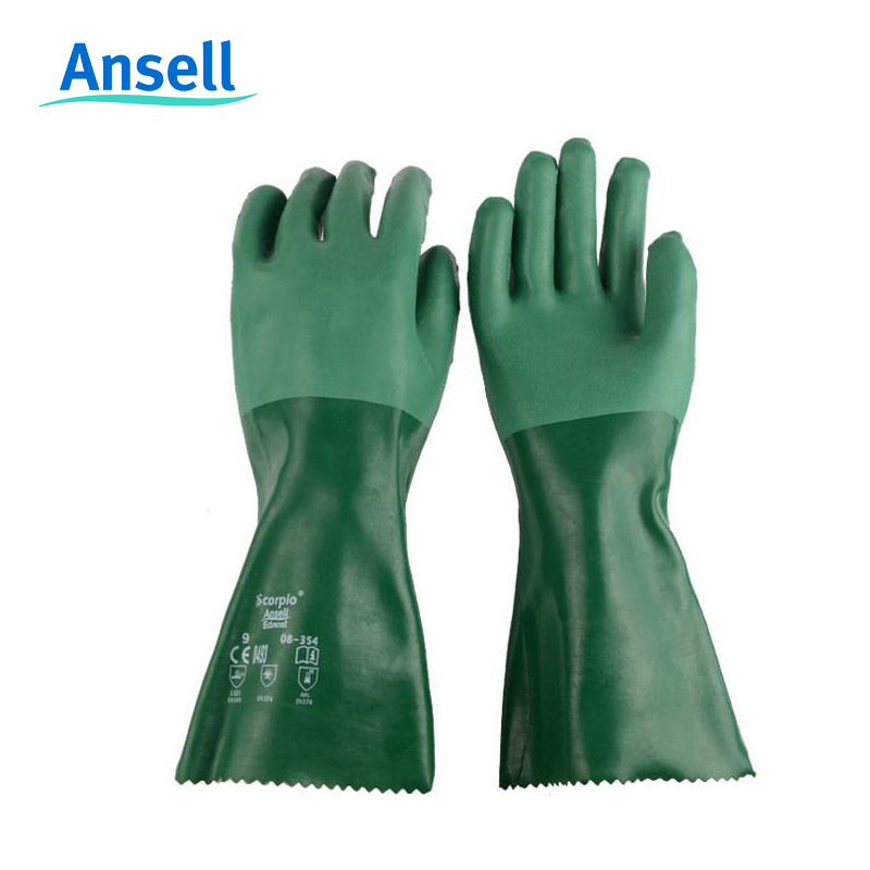 安思尔 8-354 氯丁橡胶涂层耐磨耐酸碱防滑石油化工防护手套批发