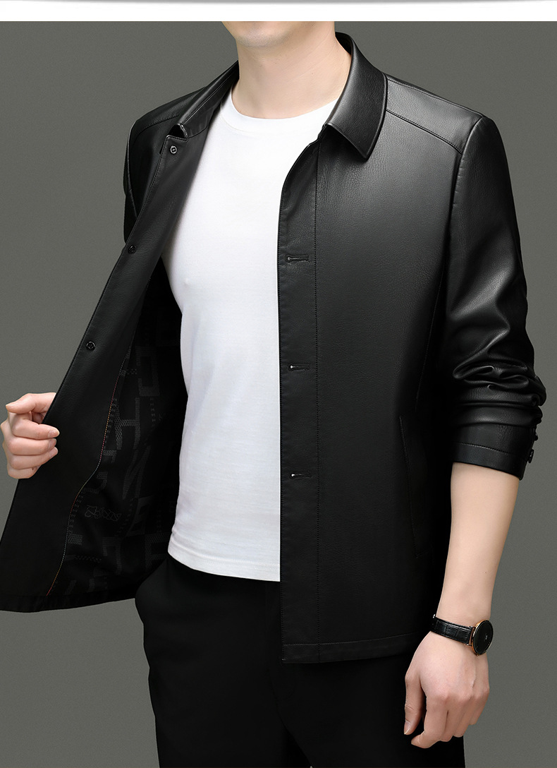 博那罗蒂 高端男士翻领生态皮夹克薄中老年皮衣男装中长款