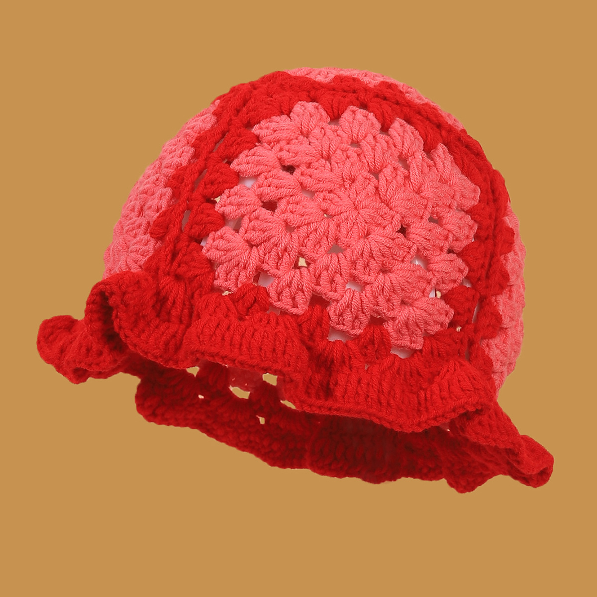 Cappello invernale in lana retrò con fiore cavo lavorato a maglia fatto a mano, cappello versatile dolce da donna autunno e inverno_voghion.com