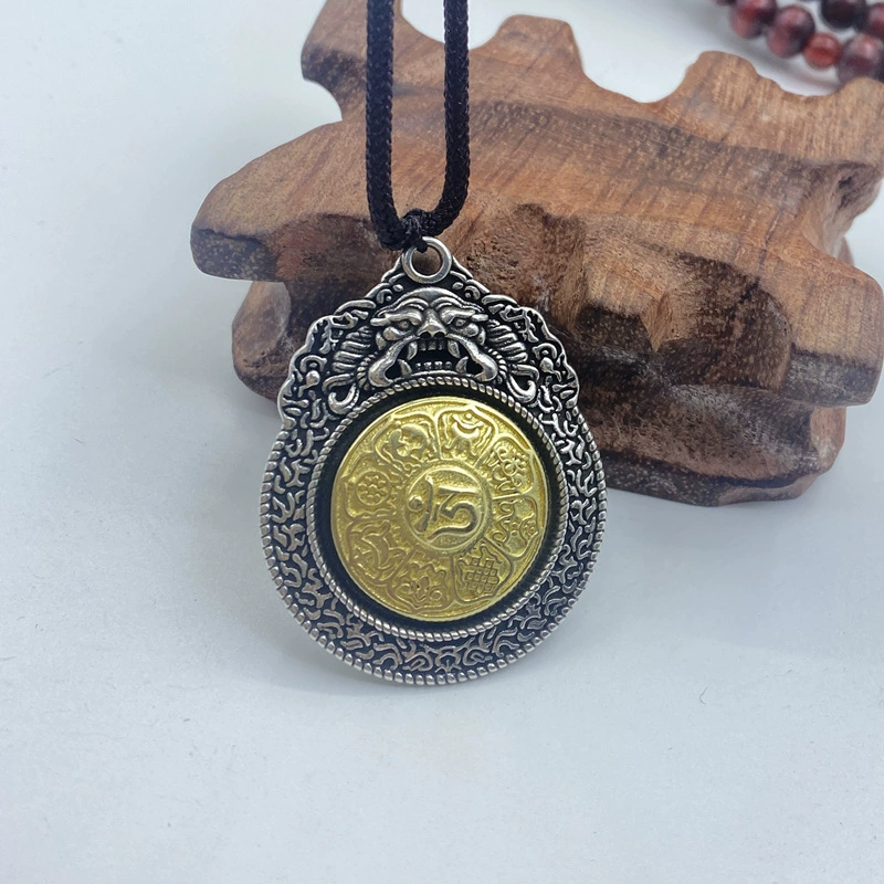 Подвеска 925 пробы серебро, turquoise вставка, ретро вращающееся Багуа китайский гороскоп мотив, унисекс
