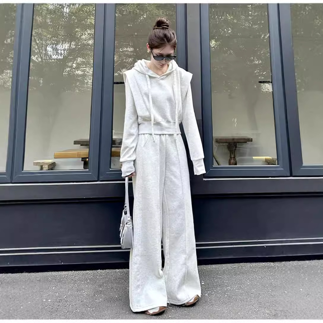 001 Herfststijl Sportkleding Dames, Losse pasvorm, Hoodie Sweatshirt, Modieuze Wijde Broek Tweedelige Set Voor Dames_voghion.com
