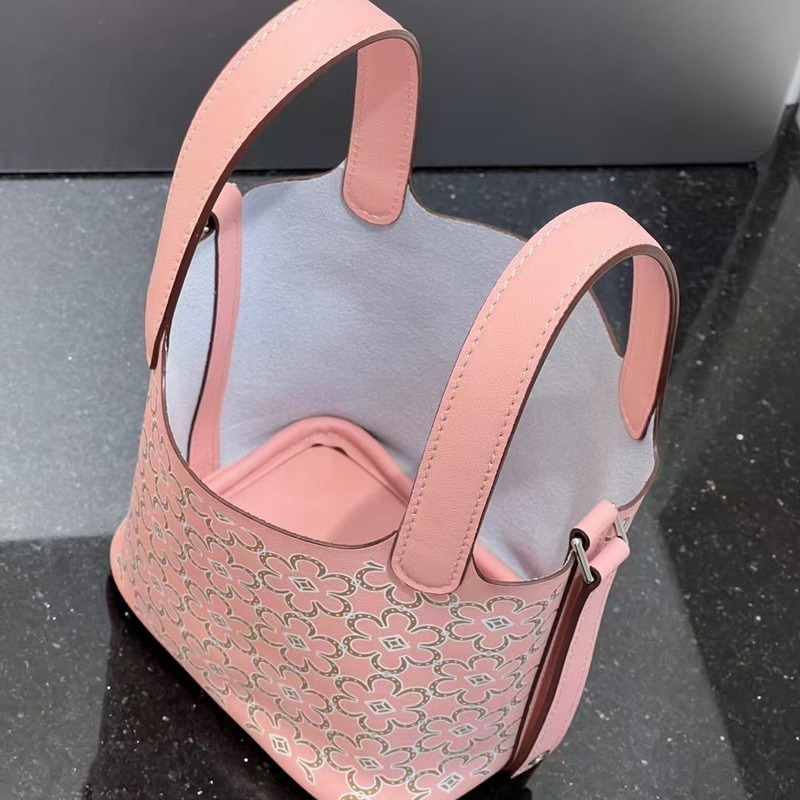 2024 Neue echte Lederkopfschicht Rindsleder Mini-Gemüsekorb Siebdruck Blumeneimer Kordelzug Offene Damentasche_voghion.com