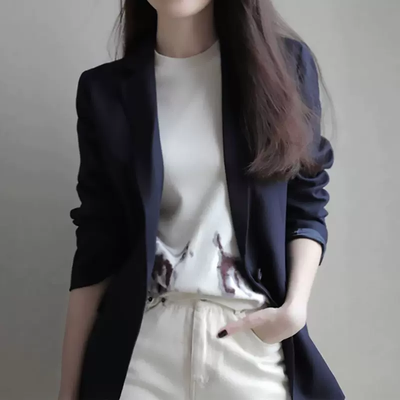 清仓处理批发 新款精纺羊毛呢 经碘款 通勤藏青蓝修身西服女