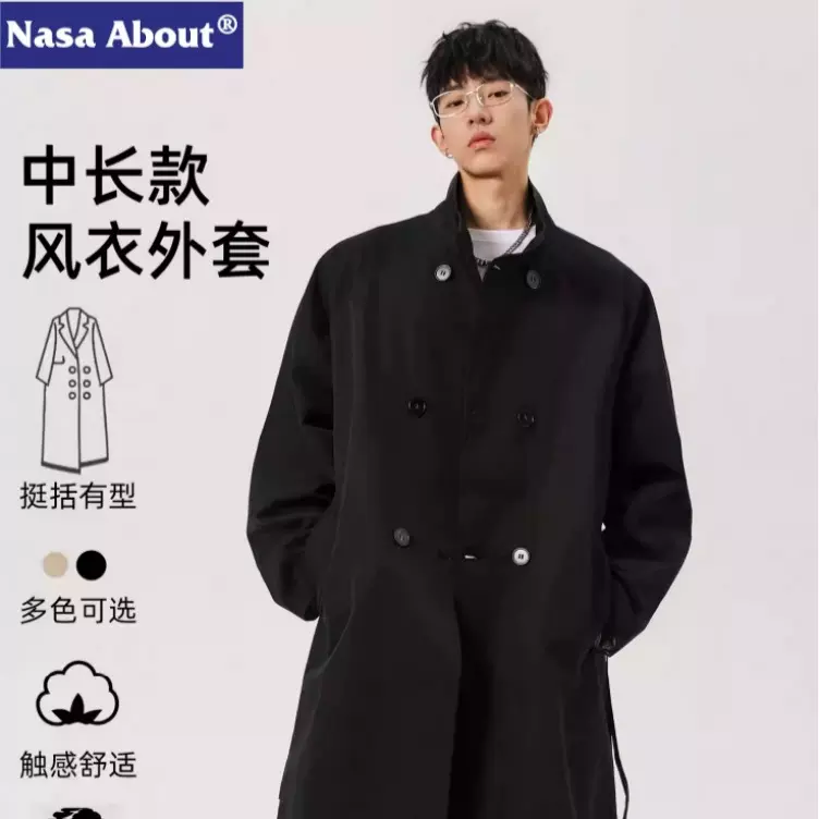 NASA复古中长款风衣男士秋冬季2025新款夹棉加厚防风保暖夹克外套