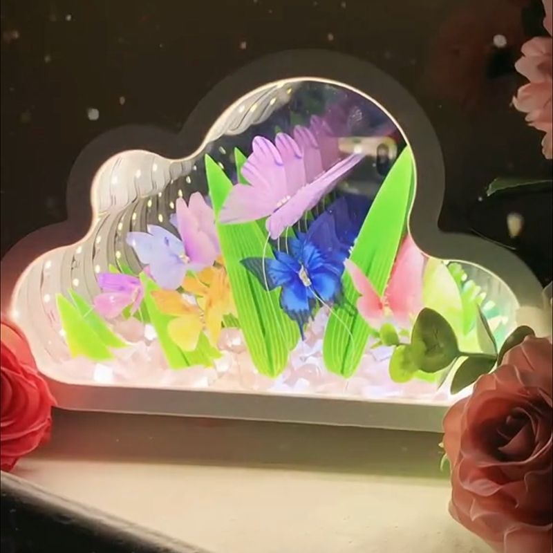 Tiktok mismo DIY nube mariposa espejo luz nocturna nube tulipán flor mar luz nocturna Mariposa Linterna