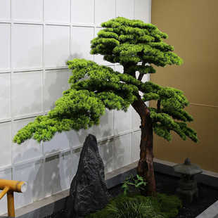 Large -scale simulation welcome pine Luo Han Song Hotel window decoration fake pine trees new Chinese indoor landscaping decorative green plants