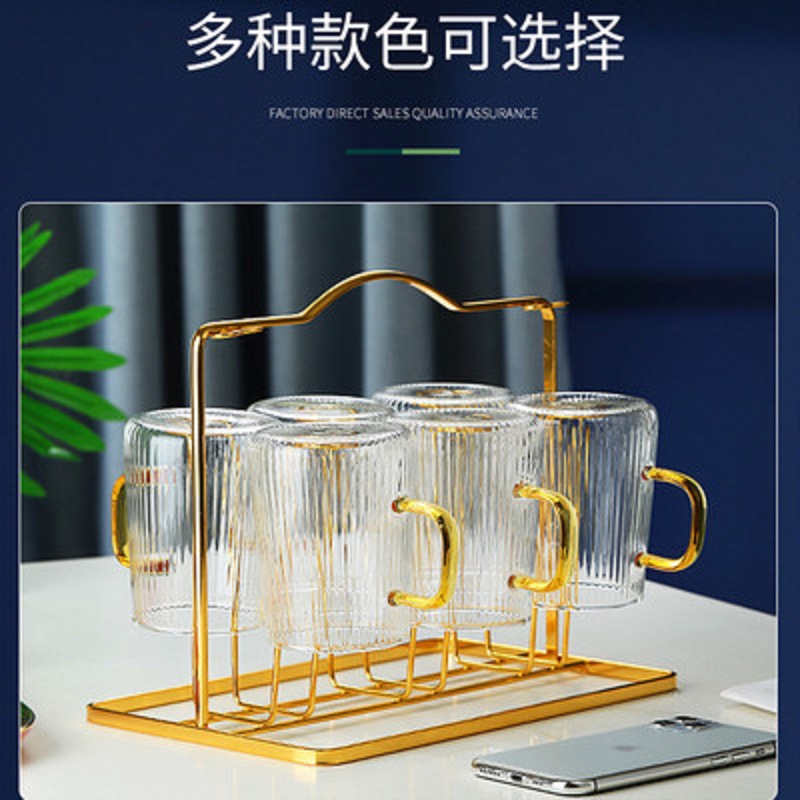 Taza de metal rack drenaje taza del hogar rack de almacenamiento sala de estar luz lujo creativo estilo europeo estante de la taza de cristal