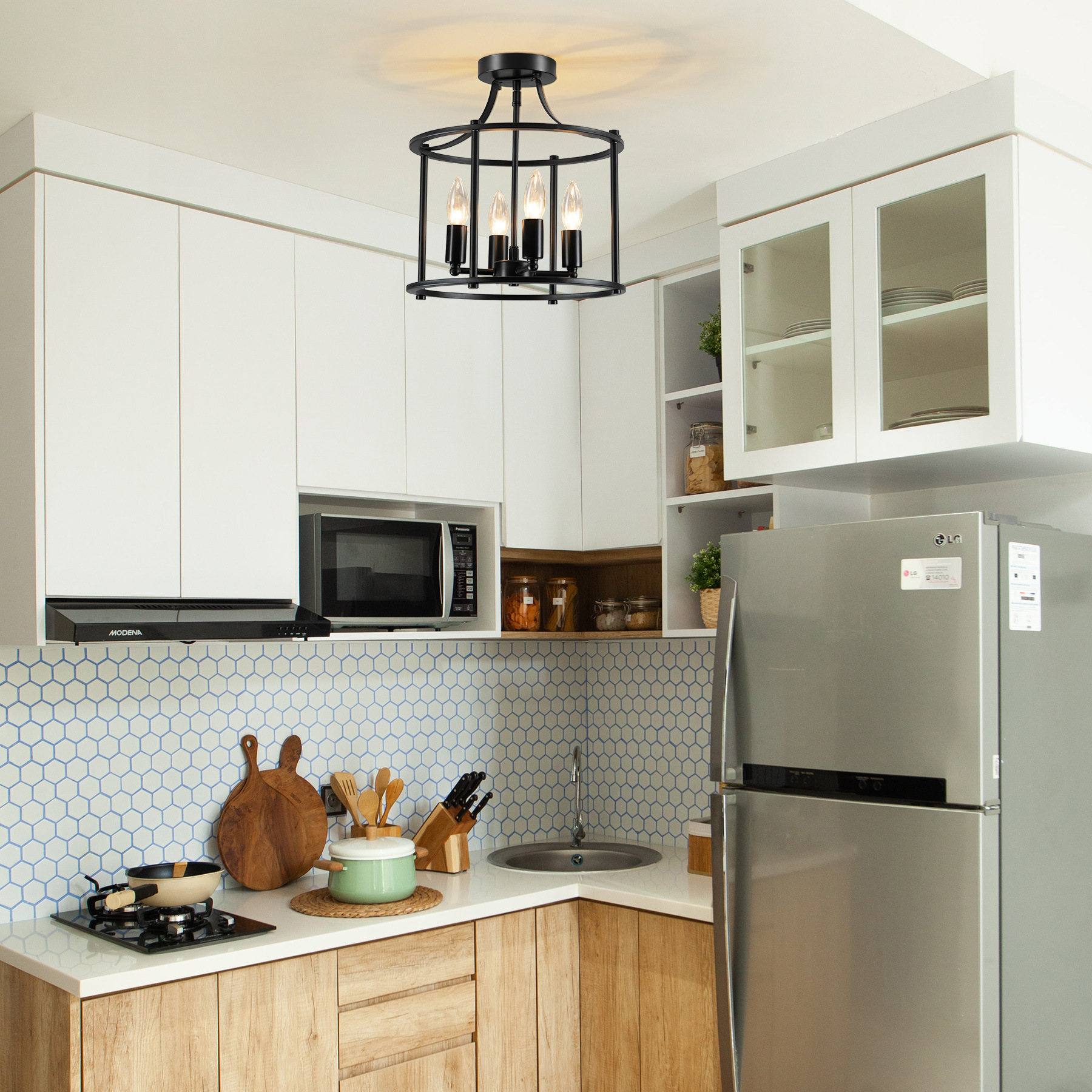 跨境黑色铁艺工业风吸顶灯美式乡村复古走廊过道客厅吊灯工厂定制