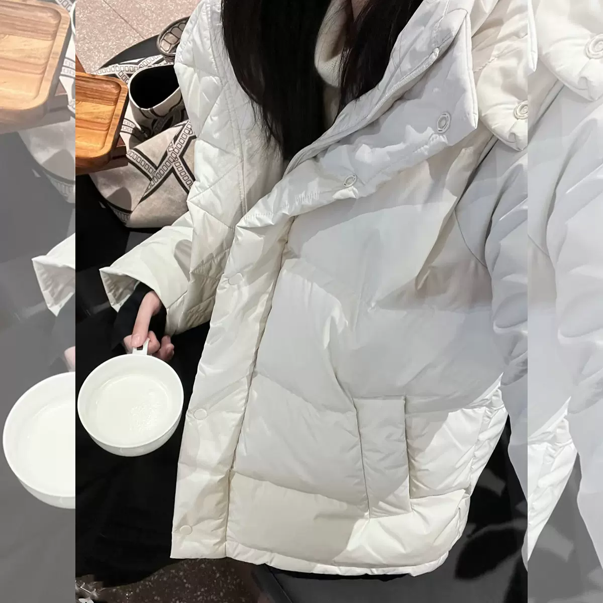 lu系90白鸭绒三防可拆卸连帽面包羽绒服女冬短款