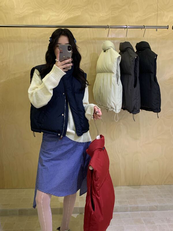 平湖霜林2025新款90白鸭绒秋冬韩版百搭女简约短款羽绒服马甲|undefined