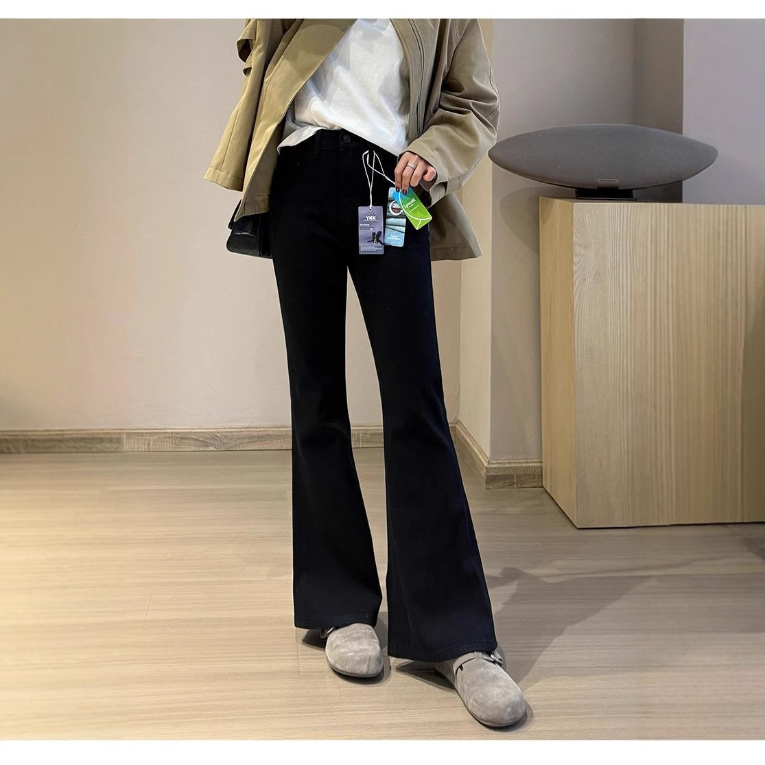 2025 spring new micro-small black pants women's comfortable four-sided bullet jeans super slim length 2 version supermodel pants