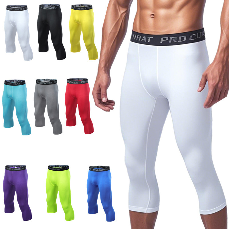 Men's Basketball Three-Quarter Leggings, Tight Shorts, Men's and Women's Sports Running Fitness Compression Training Pants, High Elasticity and Quick-Drying