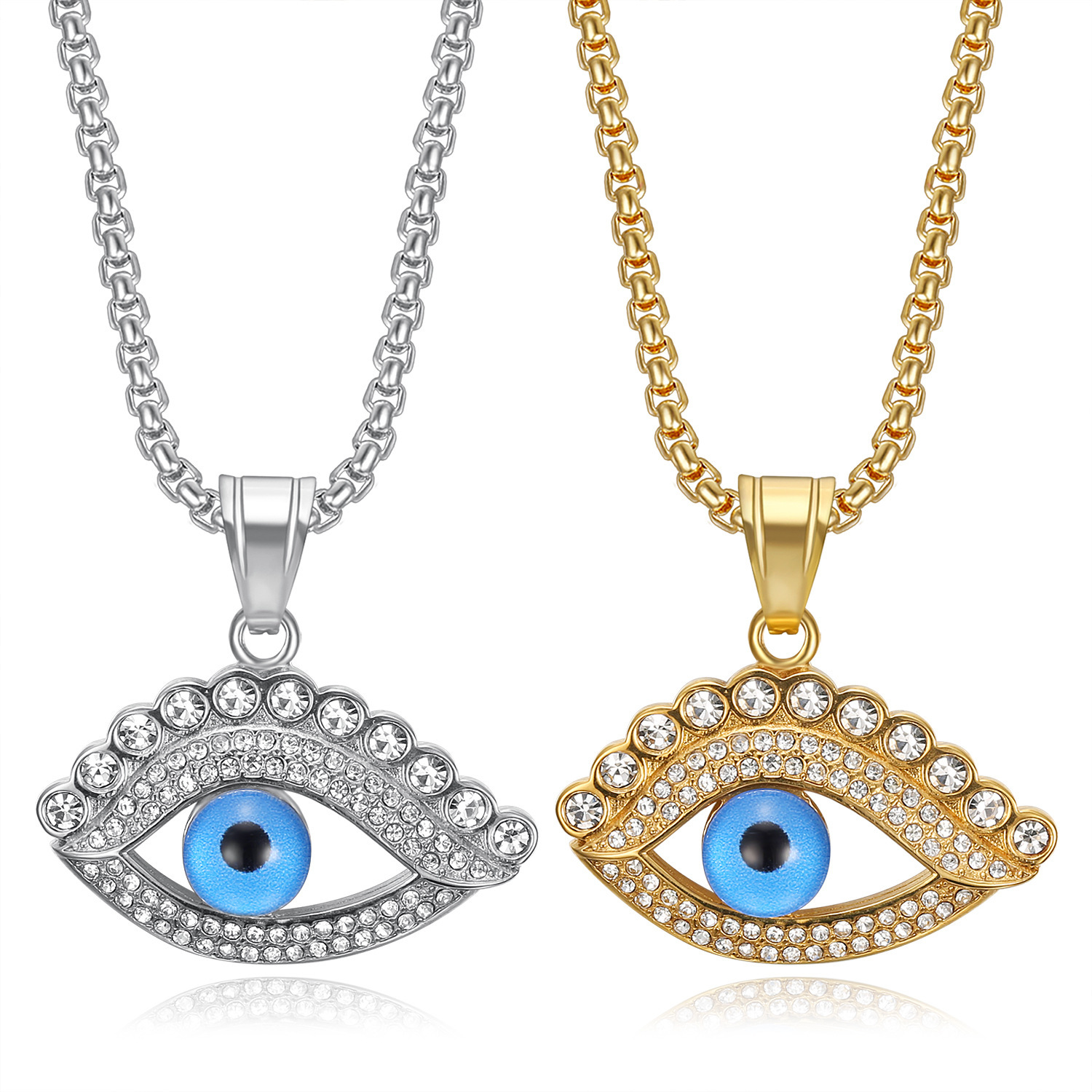 20g Weight Pendant, Chain Jewelry Making Type Rhinestones Inlay Material 1 Piece Titanium Steel Rhinestones Devil's Eye Pendant Chain
