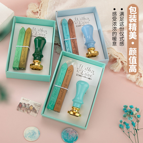 Fire paint seal set manufacturer wholesale full set of seal head envelope sealing Valentine's Day gift cherry blossom fire paint wax particles