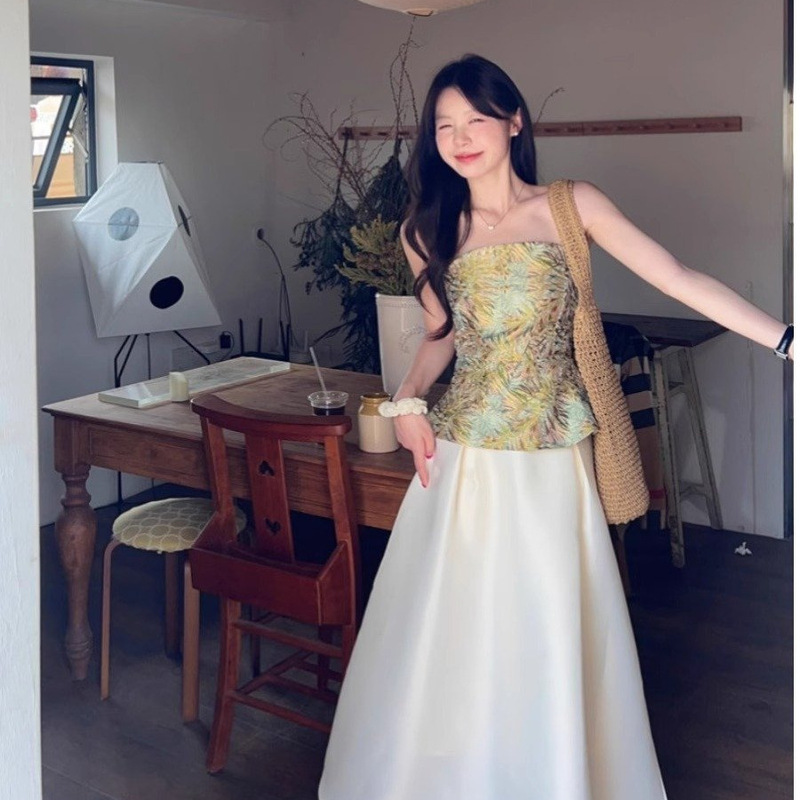 アウターウェア新しい中国風の季節プリントノースリーブトップキャミソール女性の夏の新しいスタイル美しい 2025 美しいチューブトップ中国風|undefined