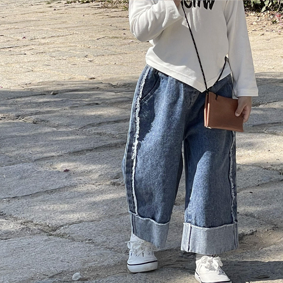 6563 Children's Korean Straight Leg Wide Leg Jeans 2023 Autumn New Girls' Loose Casual Stylish Pants