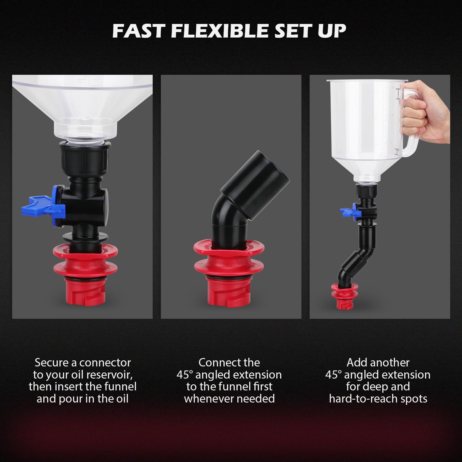 Multifunctional car-specific funnel 18PC for adding oil, gasoline, diesel, and antifreeze, auto repair tool