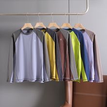 秋季情侣款户外徒步训练骑行上衣撞色拼接运动跑步打底衫长袖T恤