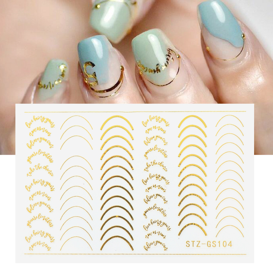 Nuevas pegatinas de uñas transfronterizas pegatinas de oro y plata estilo francés imitación accesorios de metal línea adhesiva pegatinas de uñas