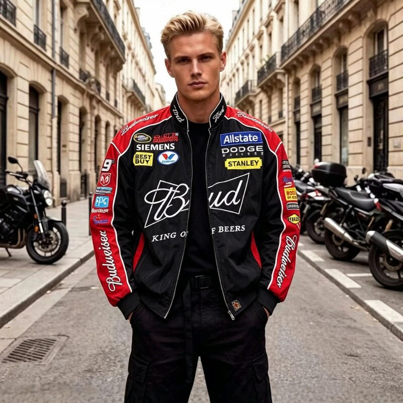 F1 Ferrari Team Embroidered Racing Jacket, Vintage Cycling Jacket, Fan Merchandise, Customizable F1 Ferrari Team Embroidered Racing Jacket, Vintage Cycling Jacket, Fan Merchandise, Customizable