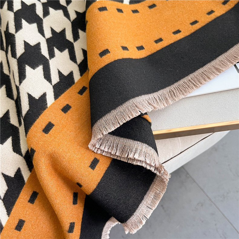620g Weight Scarf Classification Outdoor, Daily Occasion Imitation cashmere Material Houndstooth, Color Block Pattern Winter Season Women's Gender Tassel Design Sweet, Simple Style Style Women's Sweet Simple Style Houndstooth Color Block Imitation Cashmere Tassel Scarf 8