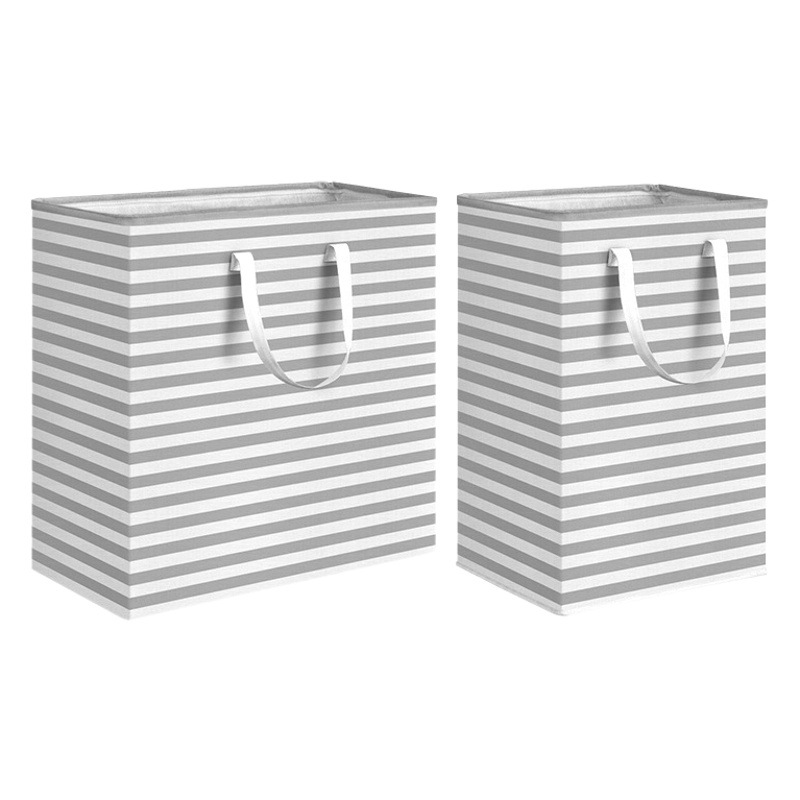 Bolsa de almacenamiento de tela de Amazon transfronteriza cesta de almacenamiento de tela cesta de lavandería plegable a rayas ropa sucia edredón de algodón en movimiento