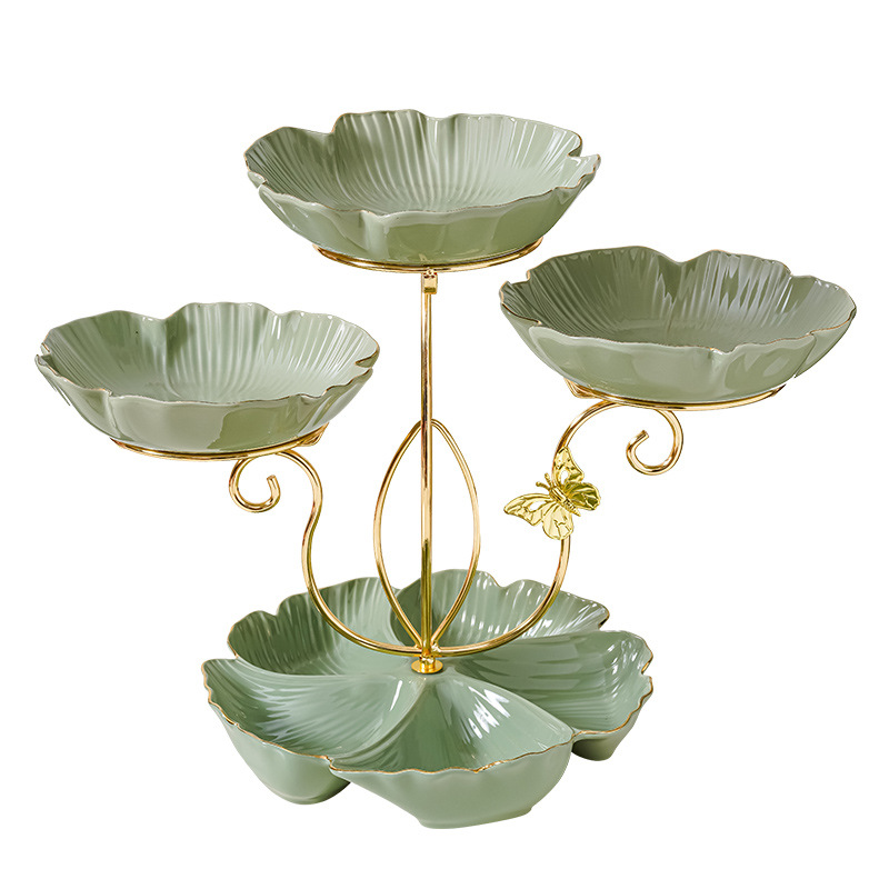 Luz de lujo cerámica multicapa Internet celebridad plato de fruta sala de estar tarde té merienda plato de fruta seca almacenamiento creativo postre soporte de exhibición